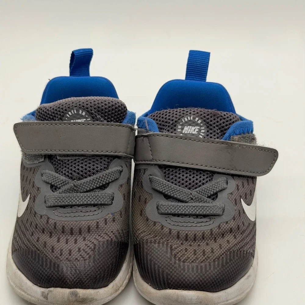 Nike Free Run Toddler Shoes Gray Blue Hook and Loop‎ Casual Sneakers Size 5C